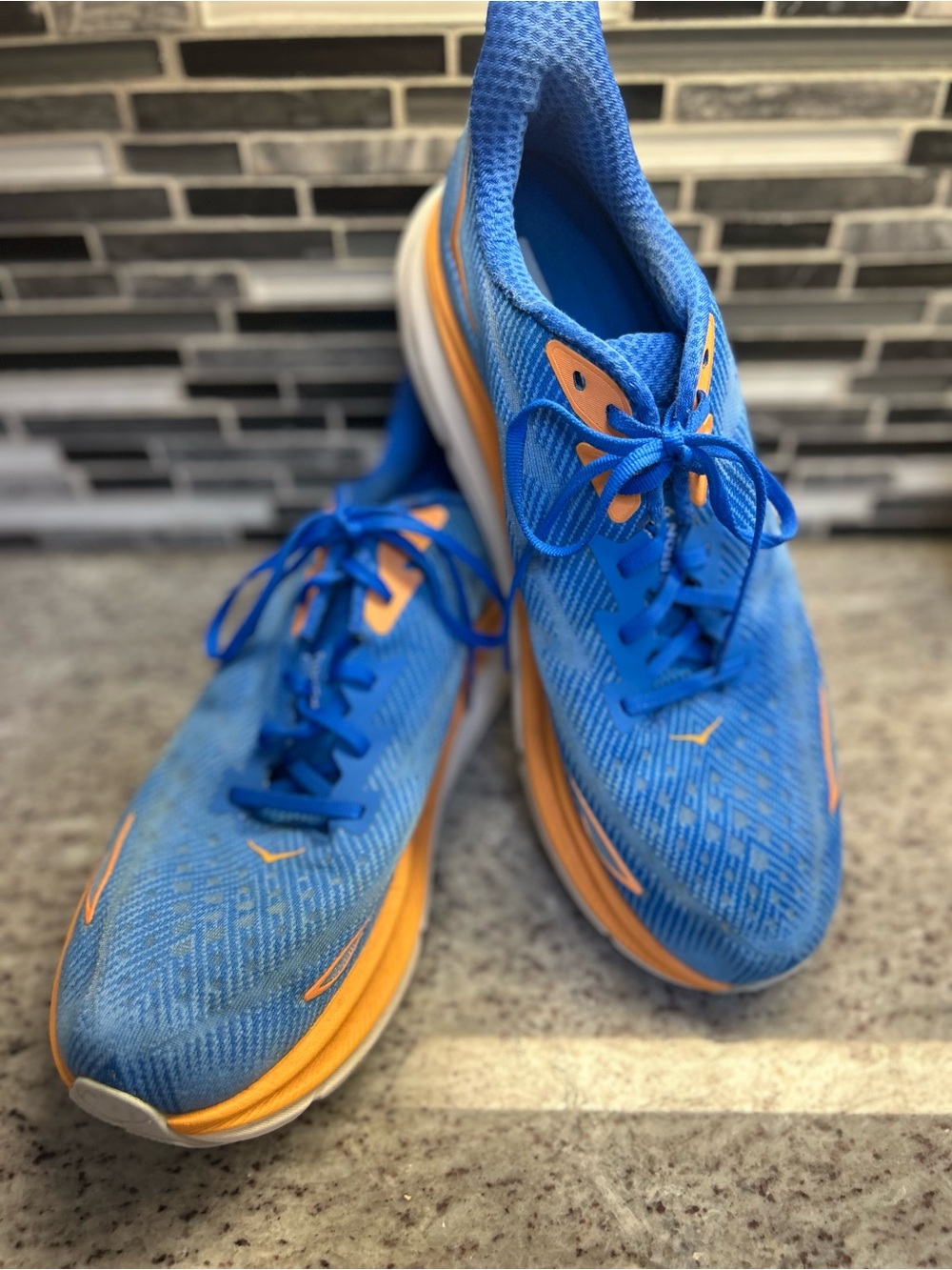 Hoka Clifton 9 Men's Blue and Orange Running Shoes size 12